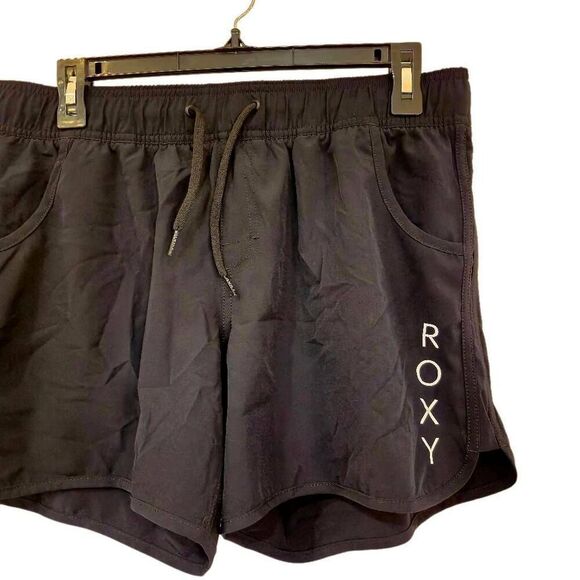 Roxy Women's Black Poly/Spandex Drawstring Athletic Shorts w Pockets - Picture 2 of 7